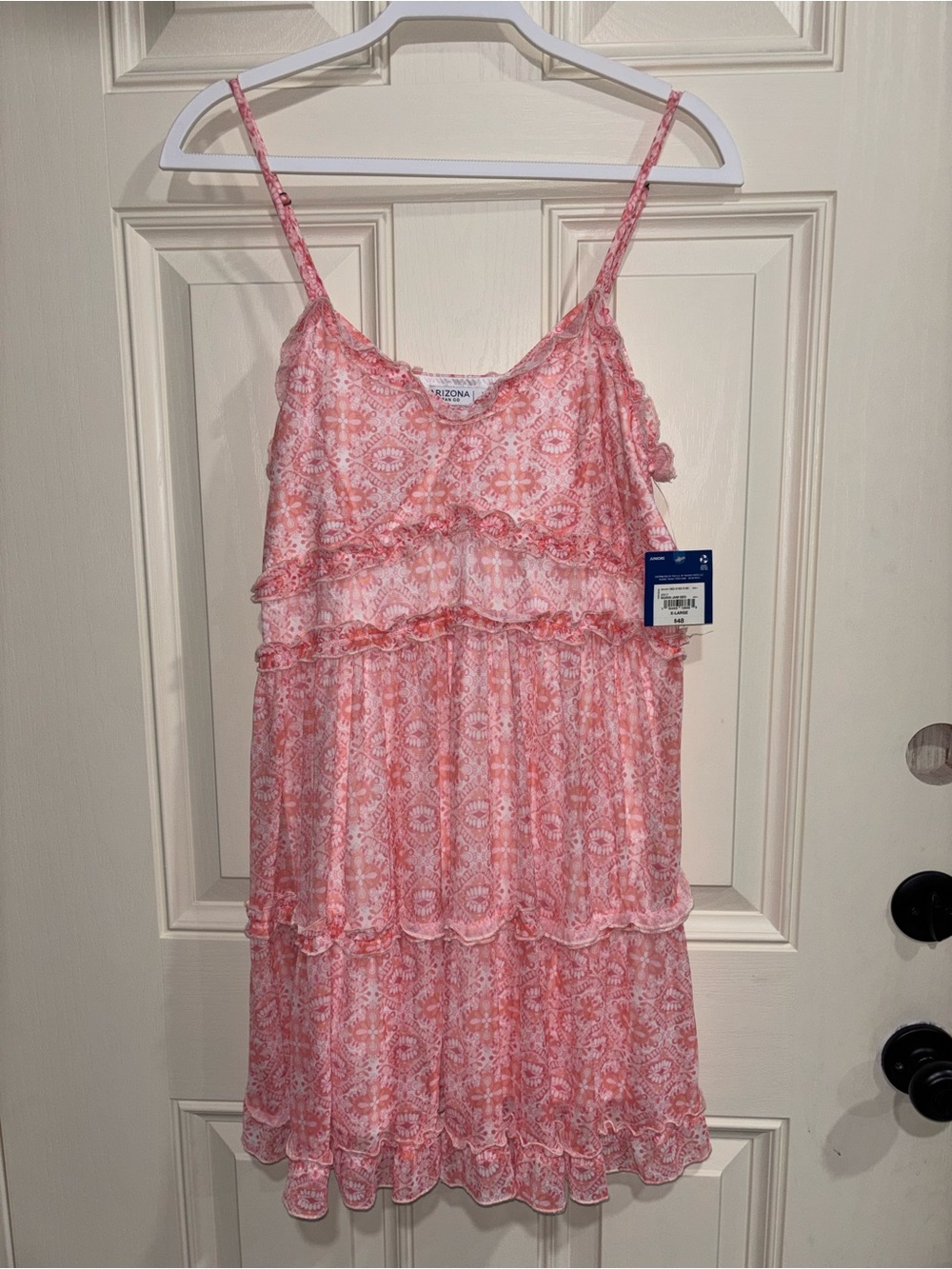 Arizona Jean Company Coral Pink Printed Tiered Spaghetti-Strap Dress
